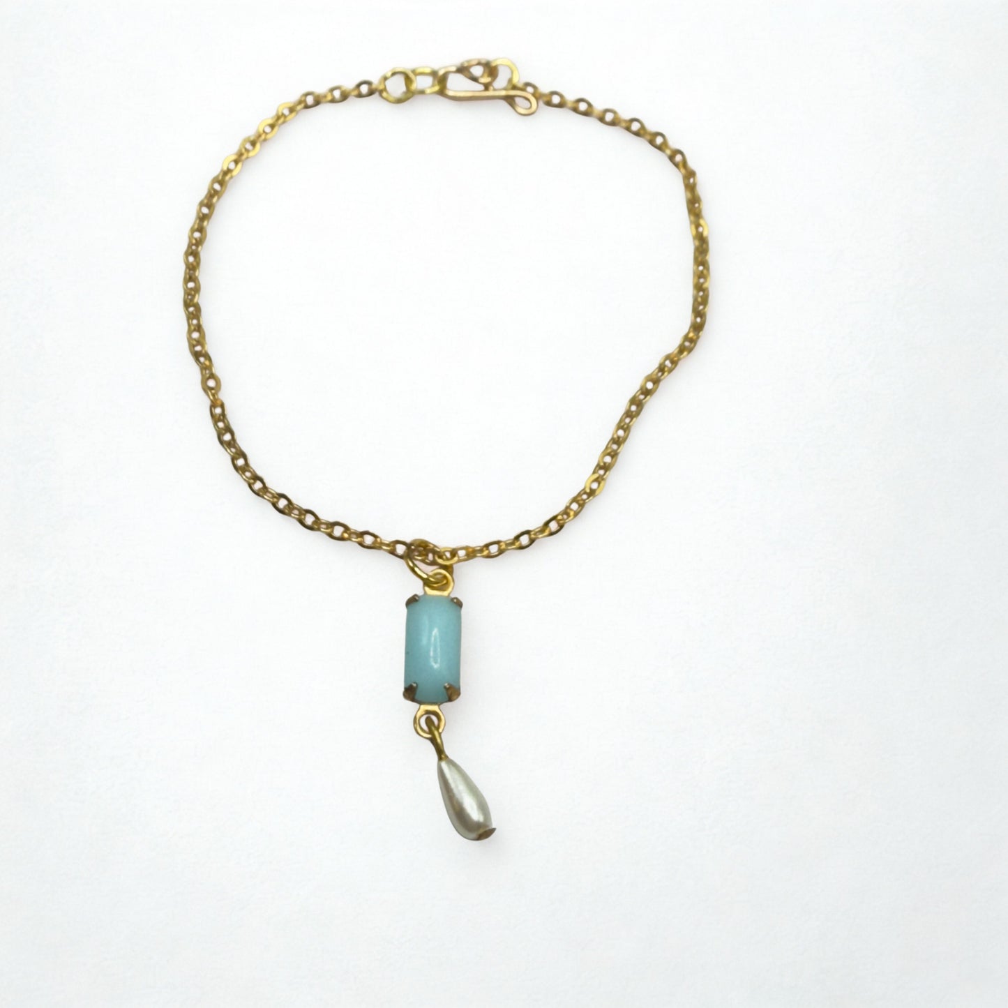 Rectangular Blue Glass & Pearl Dangle Doll Necklace • 18 Inch Fashion Doll Jewelry