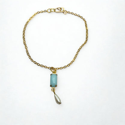 Rectangular Blue Glass & Pearl Dangle Doll Necklace • 18 Inch Fashion Doll Jewelry