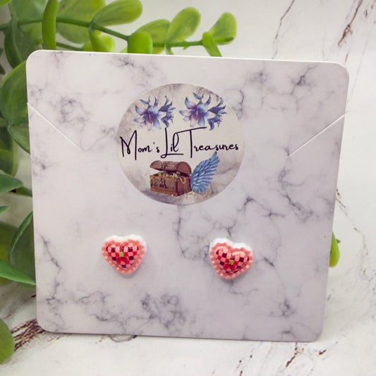 Pink Coral Lattice Design Heart Post Doll Earrings • 2mm Post for 18 Inch Fashion Doll