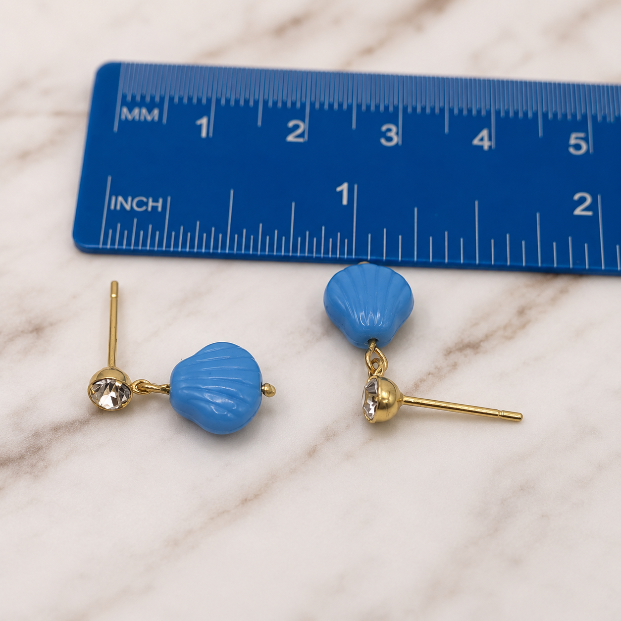 Blue Glass Shell Rhinestone Post Dangle Doll Earrings • 18 Inch Doll Jewelry