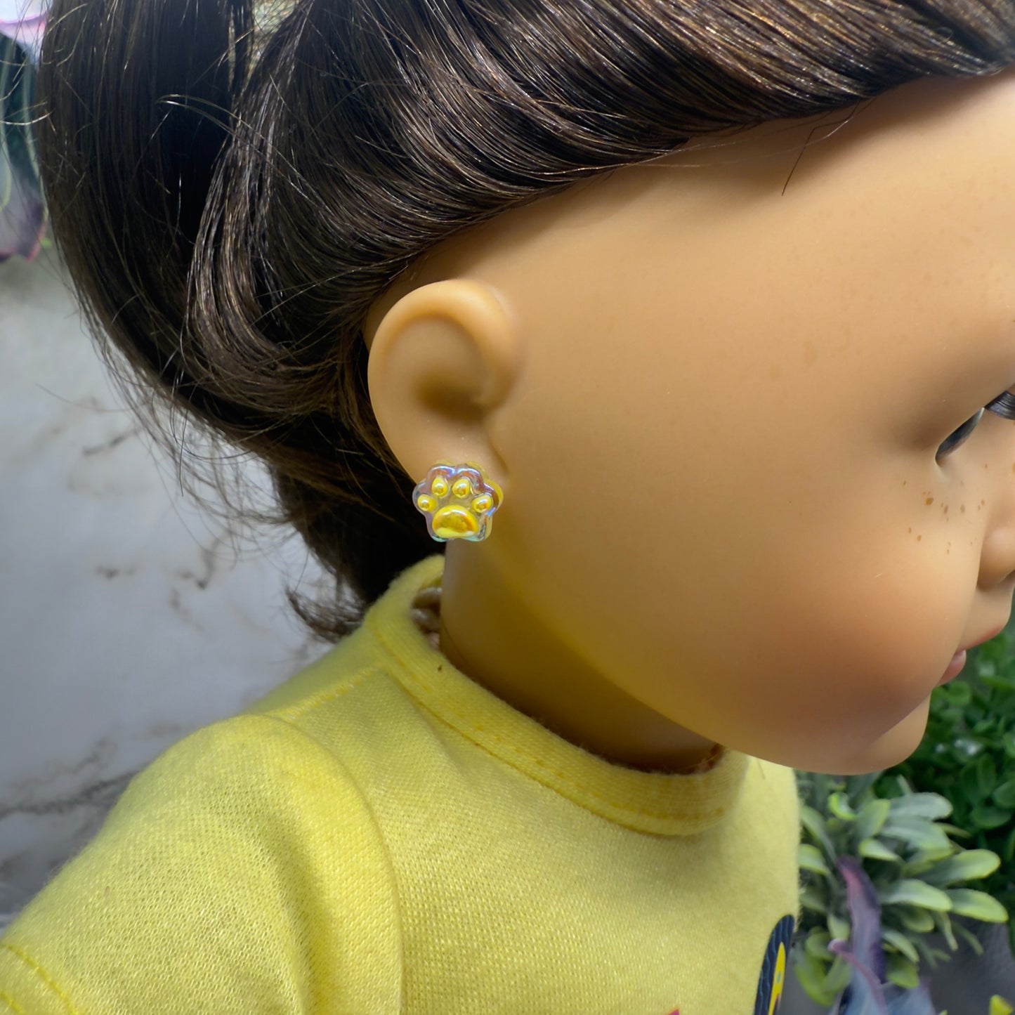 Yellow Paw Print Post Doll Earrings • 2mm Post fit 18 Inch Fashion Doll