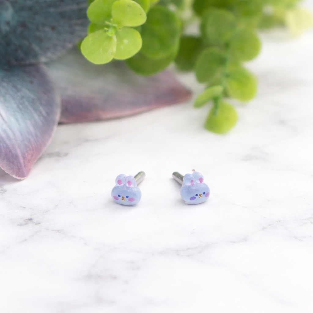 Blue Bunny Easter Post Doll Earrings • 2mm Post for 18 Inch Fashion Doll