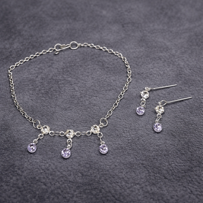 Light Misty Purple & Clear Rhinestone Silver Doll Necklace and Earrings Set for 18 Inch Fashion Dolls