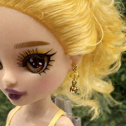 Amber Yellow Glass Crystal Rhinestone Dangle Doll Earrings • 10-12” Doll Jewelry