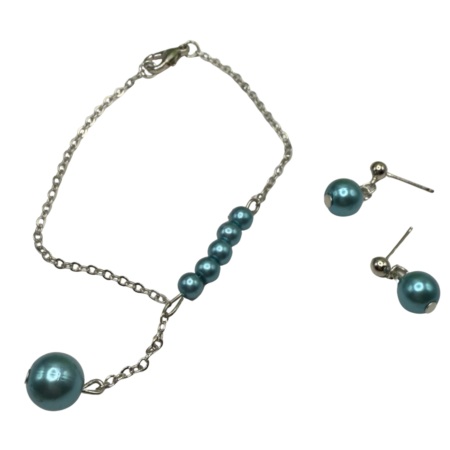 Turquoise Dusty Blue Pearl Drop Necklace & Earrings Set • 18 Inch Fashion Doll Jewelry
