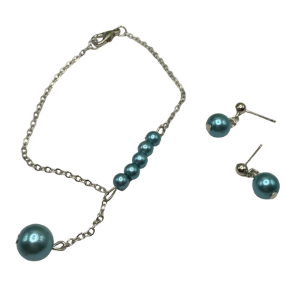 Turquoise Dusty Blue Pearl Drop Necklace & Earrings Set • 18 Inch Fashion Doll Jewelry