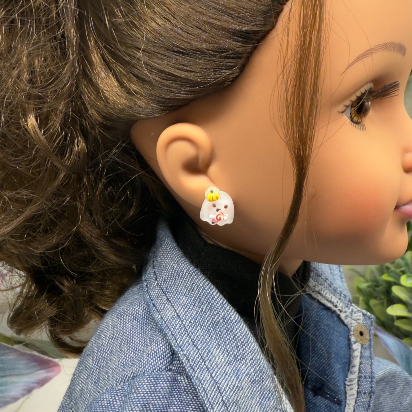 Ghost Pumpkin Hat Halloween Stud Doll Earrings • 18 Inch Fashion Doll Jewelry