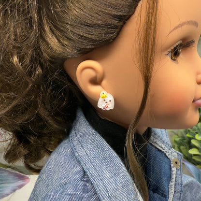 Ghost Pumpkin Hat Halloween Stud Doll Earrings • 18 Inch Fashion Doll Jewelry
