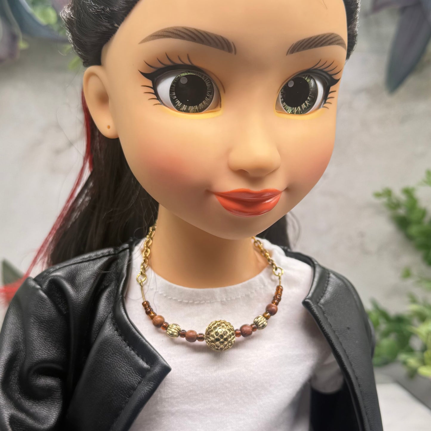 Brown Gold Beaded Flex Wire Collar Style Doll Necklace • 18 Inch Fashion Doll Jewelry