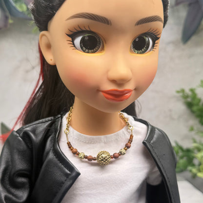 Brown Gold Beaded Flex Wire Collar Style Doll Necklace • 18 Inch Fashion Doll Jewelry