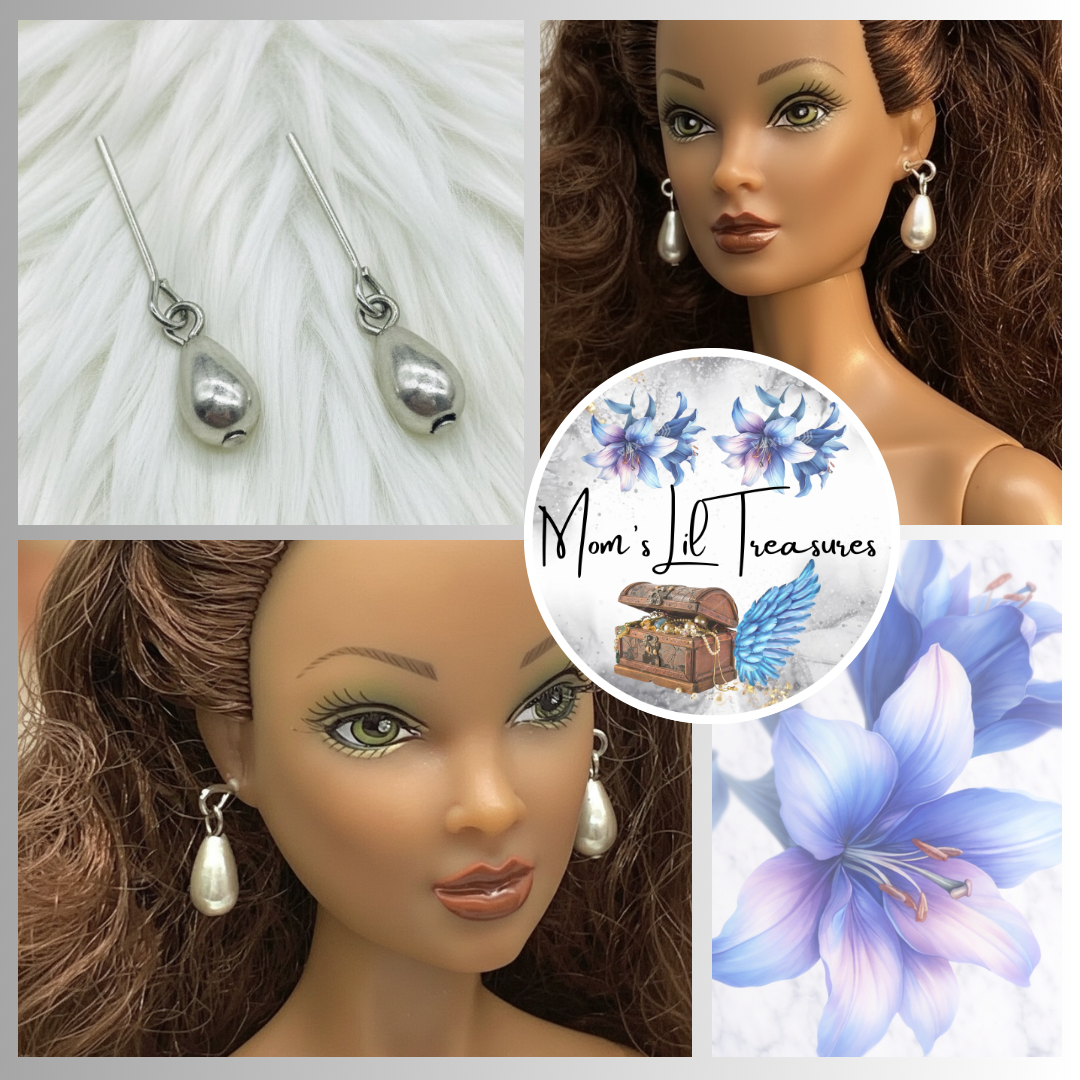 Silver Teardrop Dangle Doll Earrings • 16 Inch Fashion Doll Jewelry