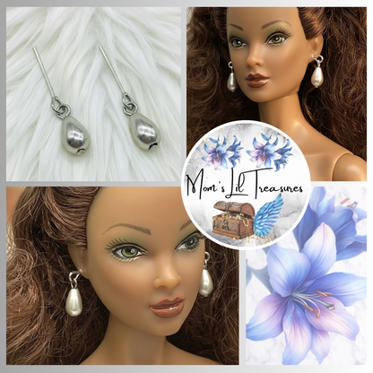 Silver Teardrop Dangle Doll Earrings • 16 Inch Fashion Doll Jewelry