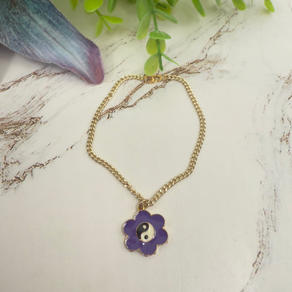 Yin-Yang Purple Flower Charm Gold Chain Doll Necklace • 18 Inch Fashion Doll Jewelry