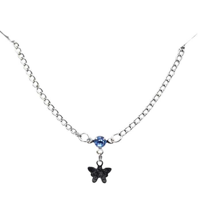 Silver Butterfly Blue Rhinestone Charm Doll Necklace • 14 Inch Fashion Doll Jewelry