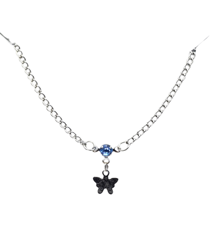 Silver Butterfly Blue Rhinestone Charm Doll Necklace • 14 Inch Fashion Doll Jewelry