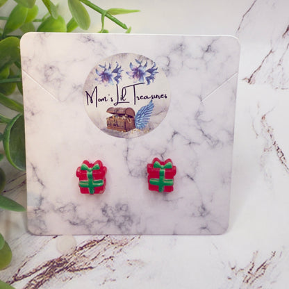 Red Green Christmas Present Gift Silicone Post Doll Earrings • 18 Inch Fashion Doll Jewelry