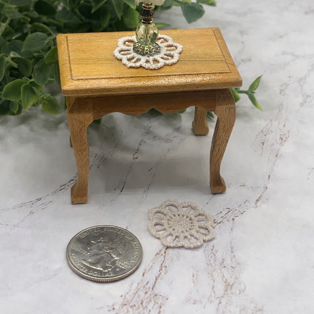 Set Of Three Beige Crochet Fabric Doily Doilies • Dollhouse Miniatures