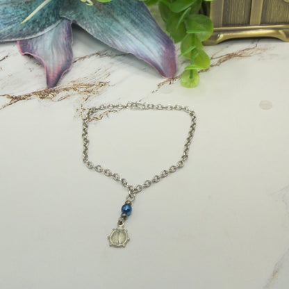 Silver Lady Bug Blue Pearl Charm Doll Necklace • 18 Inch Fashion Doll Jewelry