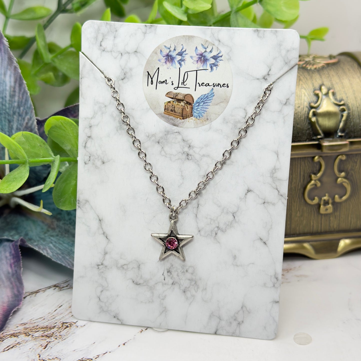 Silver Star Pink Rhinestone Charm Doll Necklace • 18 Inch Fashion Doll Jewelry