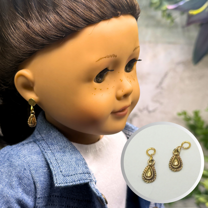 Gold Teardrop Doll Earrings DANGLE ONLY • 18 Inch Fashion Doll Jewelry