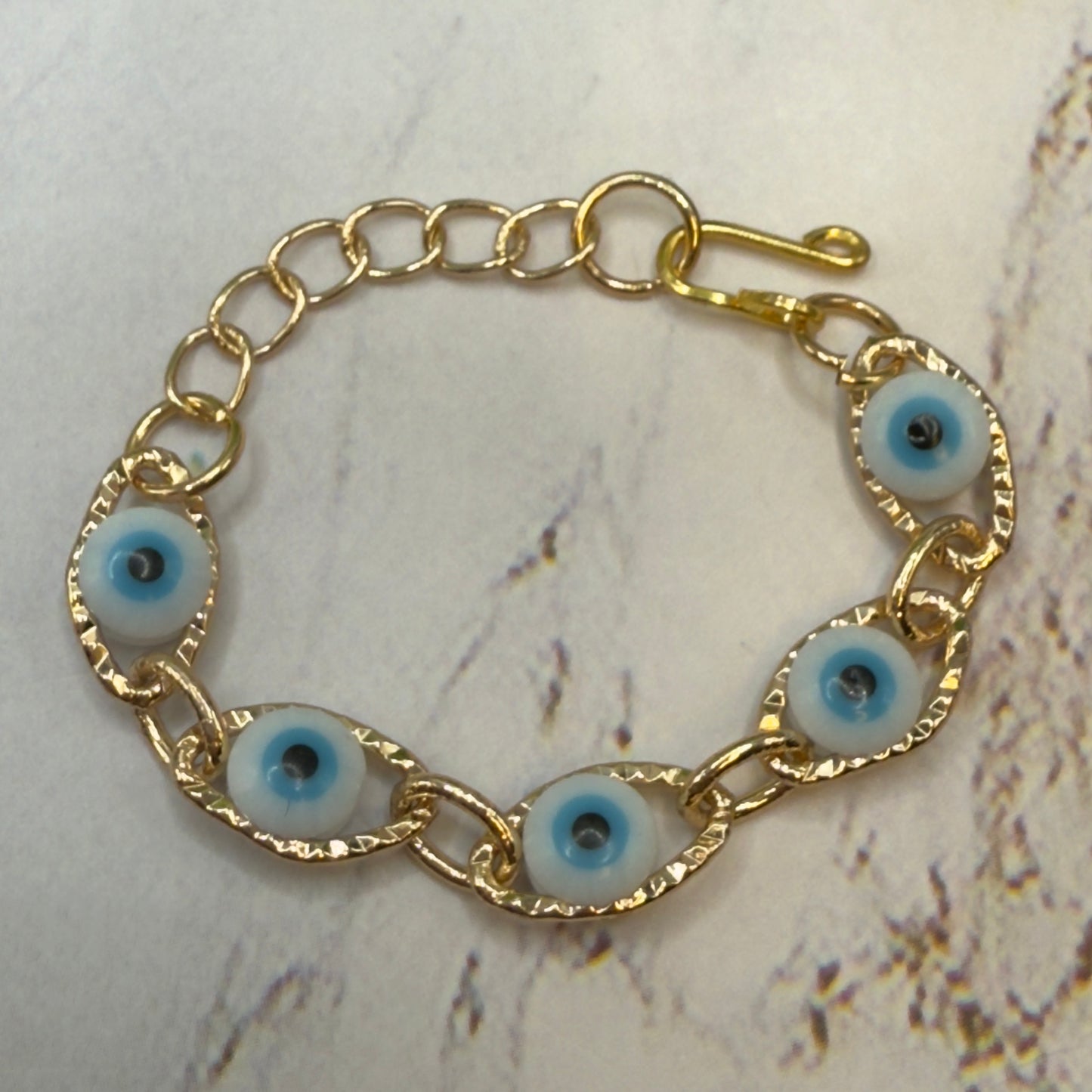 Blue Evil Eye Good Luck Gold Link Doll Bracelet • 18 Inch Fashion Doll Jewelry