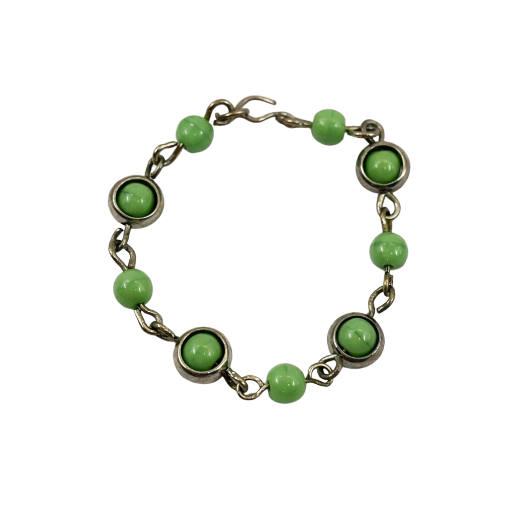 Green Glass Bead Silver Link Doll Necklace • 16 Inch Fashion Doll Jewelry