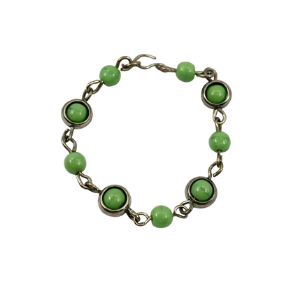 Green Glass Bead Silver Link Doll Necklace • 16 Inch Fashion Doll Jewelry