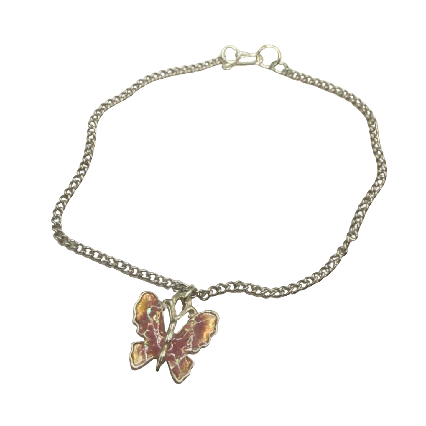 Mauve Pink Purple Orange Glitter Enamel Butterfly Silver Doll Necklace • 18 Inch Fashion Doll Jewelry