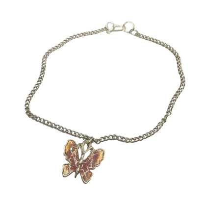 Mauve Pink Purple Orange Glitter Enamel Butterfly Silver Doll Necklace • 18 Inch Fashion Doll Jewelry