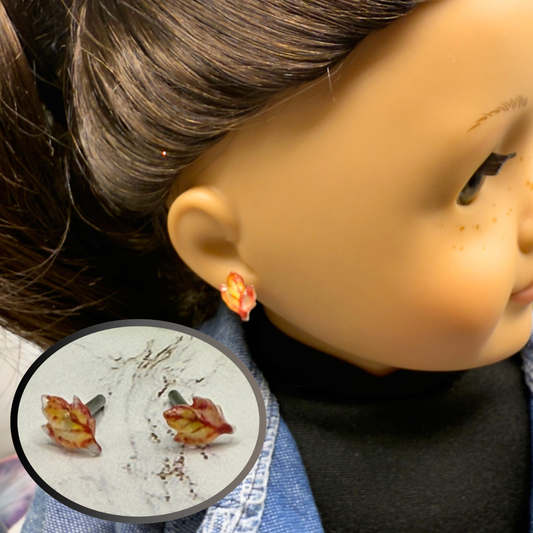 Orange Golden Autumn Fall Leaf Post Doll Earrings • 2mm Post for 18 Inch Fashion Doll