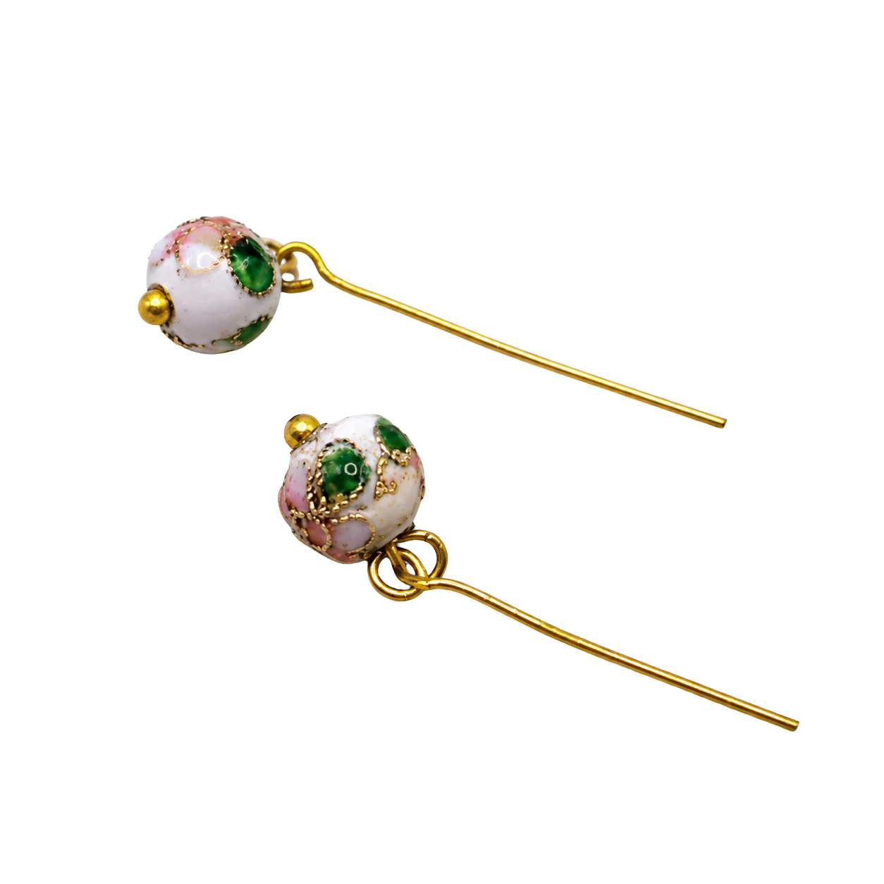 Pink White Flower Cloisonné Design Dangle Doll Earrings • 18 Inch Doll Jewelry