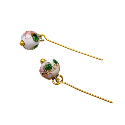 Pink White Flower Cloisonné Design Dangle Doll Earrings • 18 Inch Doll Jewelry