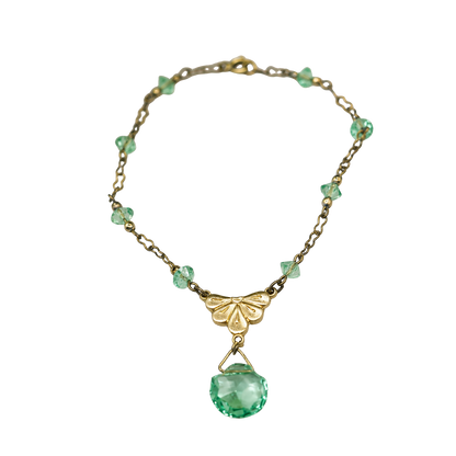 Green Glass Crystal Pendant Gold Doll Necklace • 18 Inch Fashion Doll Jewelry