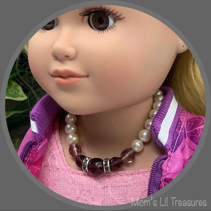 Pearl & Purple Crystal Rhinestone Doll Necklace • 18 Inch Fashion Doll Jewelry
