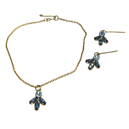 Dark & Light Blue Rhinestone Leaf Cluster Vintage Style Doll Necklace & Earrings • 18-22 Inch Fashion Vintage Doll Jewelry