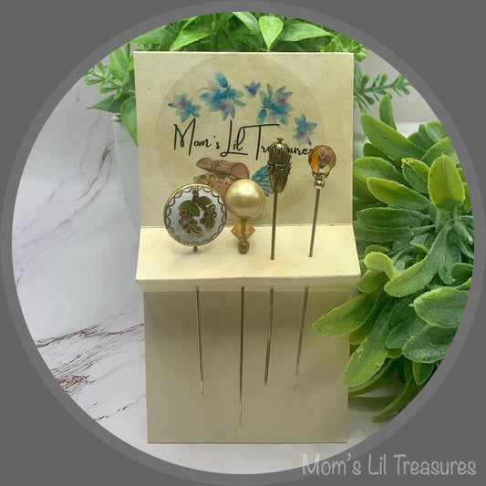 Yellow Amber Crystal Cloisonné Set of 4 • Stick Pins, Hatpins, Gifts for Her
