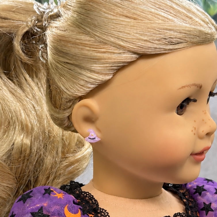 Purple Witch Hat Halloween 2mm Post Doll Earrings | fits 18 Inch Dolls • American Girl