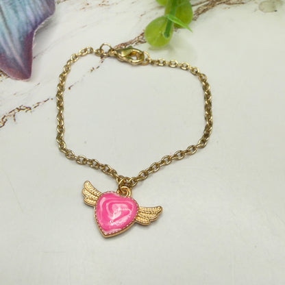 Pink Heart W/ Wings Pendant Gold Chain Doll Necklace • 18 Inch Fashion Doll Jewelry