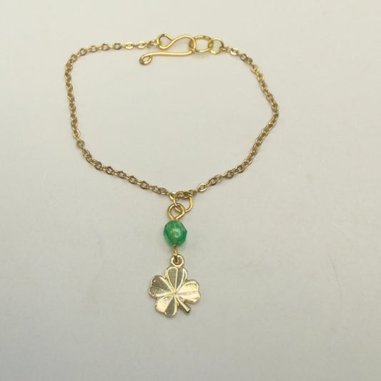 Gold Clover Charm Green Crystal Accent Doll Necklace • 14 Inch Fashion Doll Jewelry