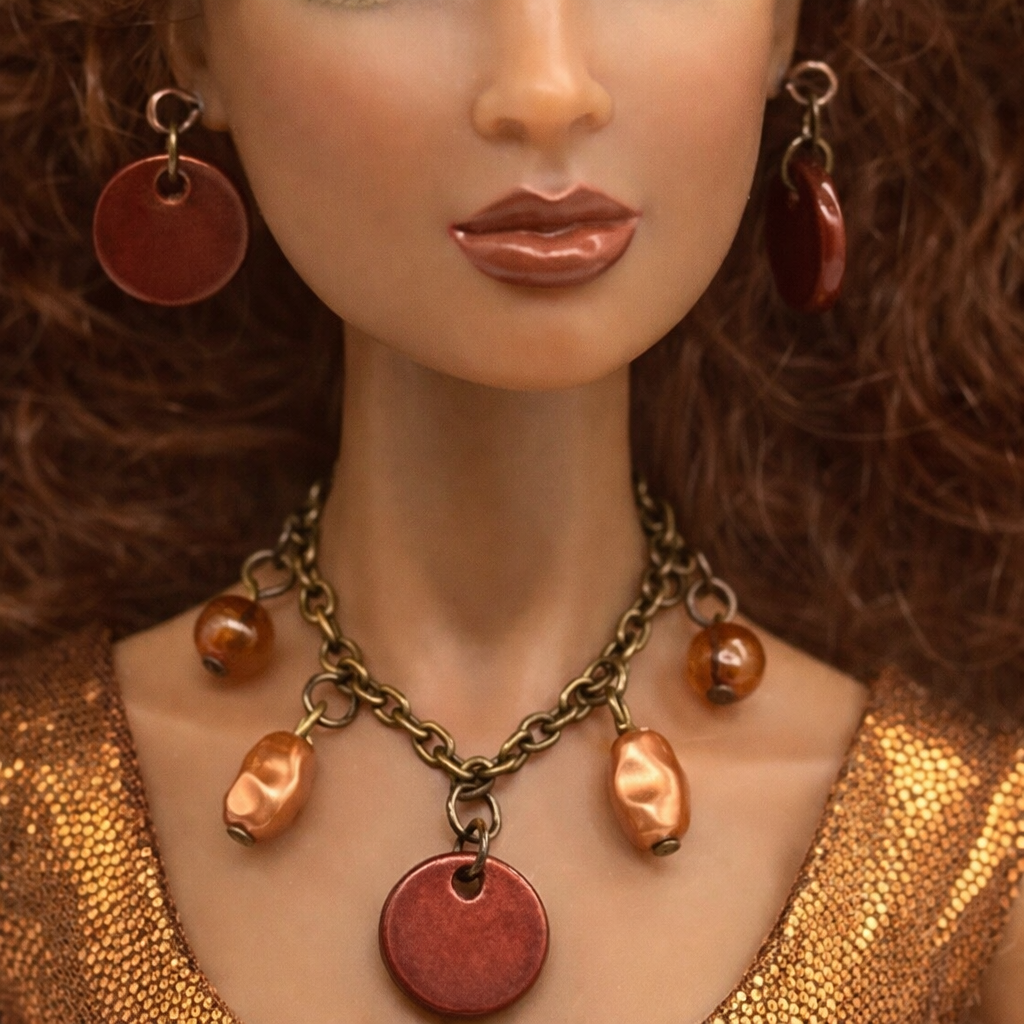 Brown Pearl Dangle Necklace Earring Set • 16 Inch Fashion Doll Jewelry