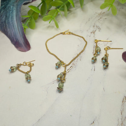 Green Blue Dangle Tassel Style Doll Necklace & Earrings Set • 16 Inch Fashion Doll Jewelry •