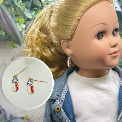 Americana Patriotic Flip Flop Sandal Dangle Doll Earrings for 18 Inch Fashion Doll