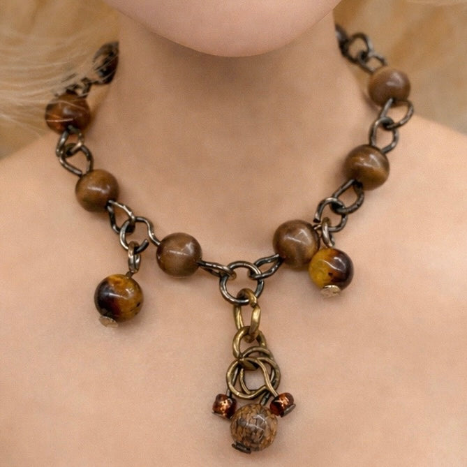 Brown Swirl Glass Beaded Multi Dangle Doll Necklace • 16” Fashion Doll Jewelry