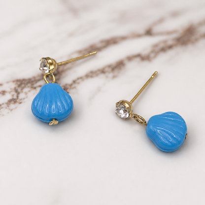 Blue Glass Shell Rhinestone Post Dangle Doll Earrings • 18 Inch Doll Jewelry