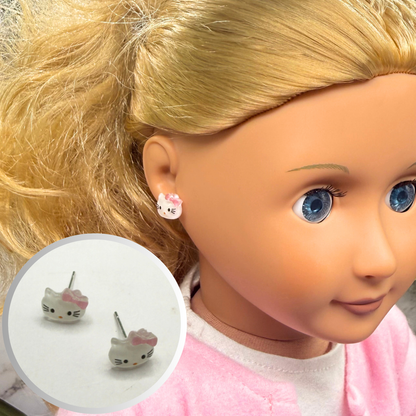 Hello Cat Kitty Pink Bow Post Doll Earrings • 18 Inch Fashion Doll Jewelry