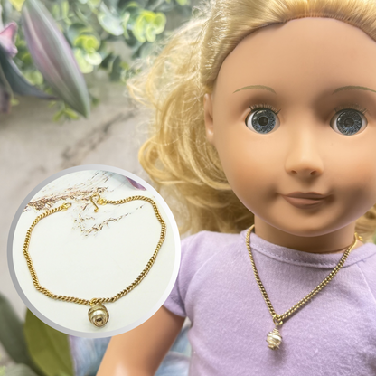 Swirl Wire Wrapped Cage Pearl Drop Charm Gold Doll Necklace • 18 Inch Fashion Doll Jewelry
