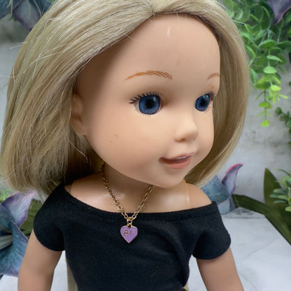 BF Purple Heart Charm Gold Chain Doll Necklace • 14 Inch Doll Jewelry