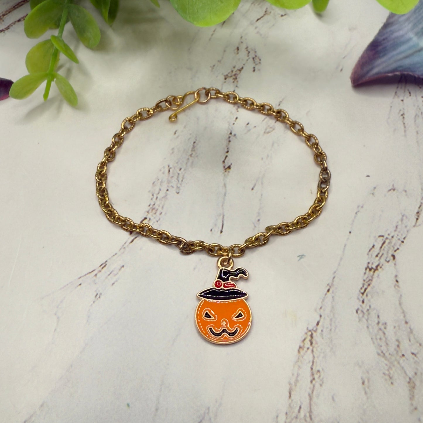 Jack-O-Lantern Halloween Pumpkin Charm Gold Chain Doll Necklace • 18 Inch Fashion Doll Jewelry