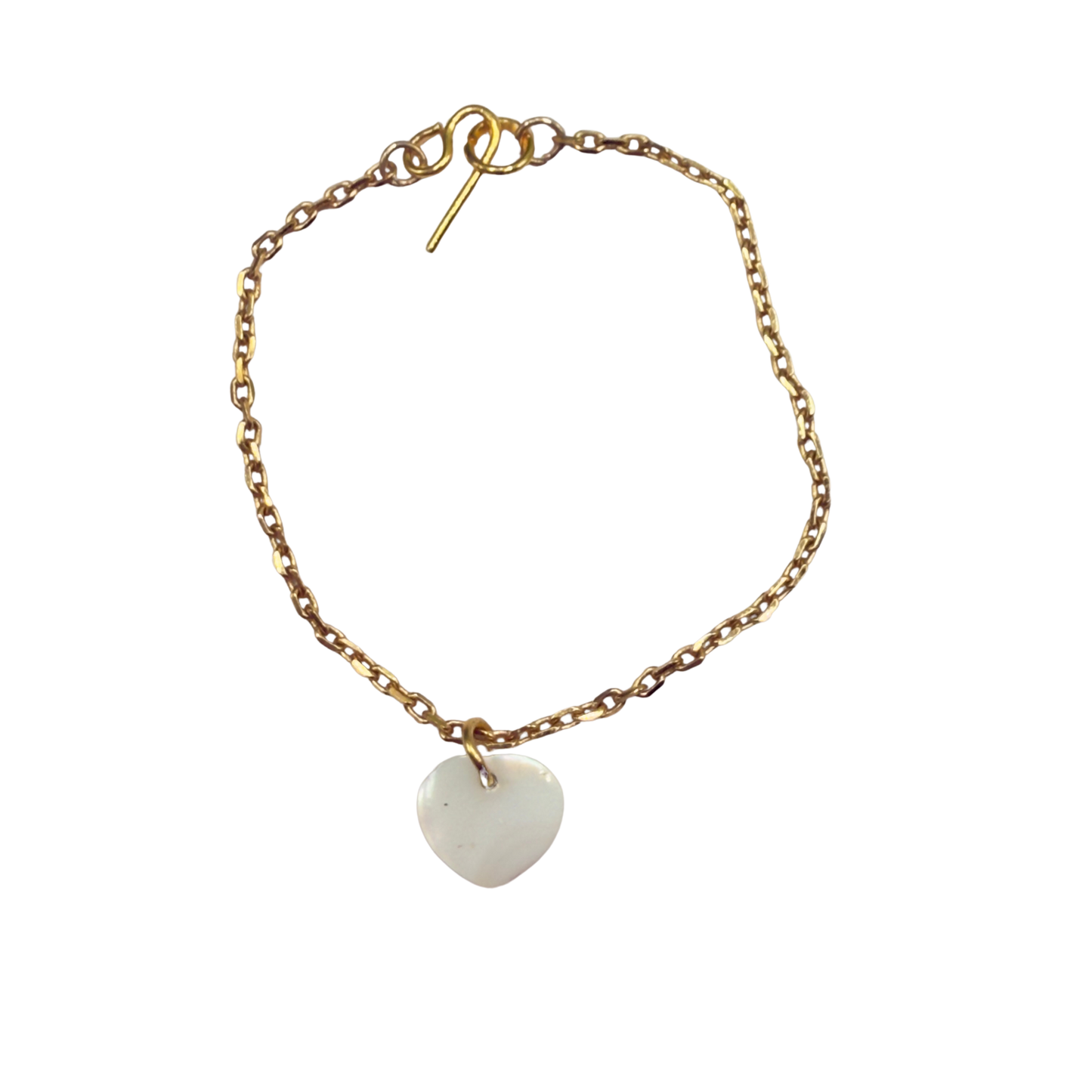 Mother of Pearl Heart Charm Gold Chain Doll Necklace • 14 Inch Doll Jewelry