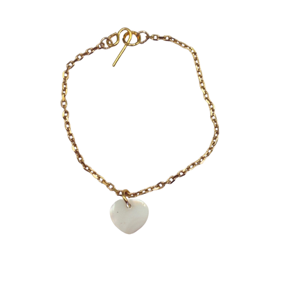 Mother of Pearl Heart Charm Gold Chain Doll Necklace • 14 Inch Doll Jewelry